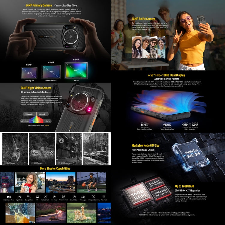 Dual Back Cameras, IP68/IP69K Waterproof Dustproof Shockproof, Face ID & Fingerprint Identification, 6.58 inch Android 13 MediaTek Helio G99 Octa Core up to 2.2GHz, Network: 4G, OTG, NFC, Global Version with Google Play Dual Back Cameras, IP68/IP69K Waterproof Dustproof Shockproof, Face ID & Fingerprint Identification, 6.58 inch Android 13 MediaTek Helio G99 Octa Core up to 2.2GHz, Network: 4G, OTG, NFC, Global Version with Google Play